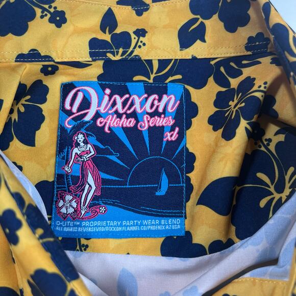 Dixxon Button Up Shirt Mens XL Aloha Series D-Lite Yellow Hibiscus Short Sleeve - Picture 3 of 14